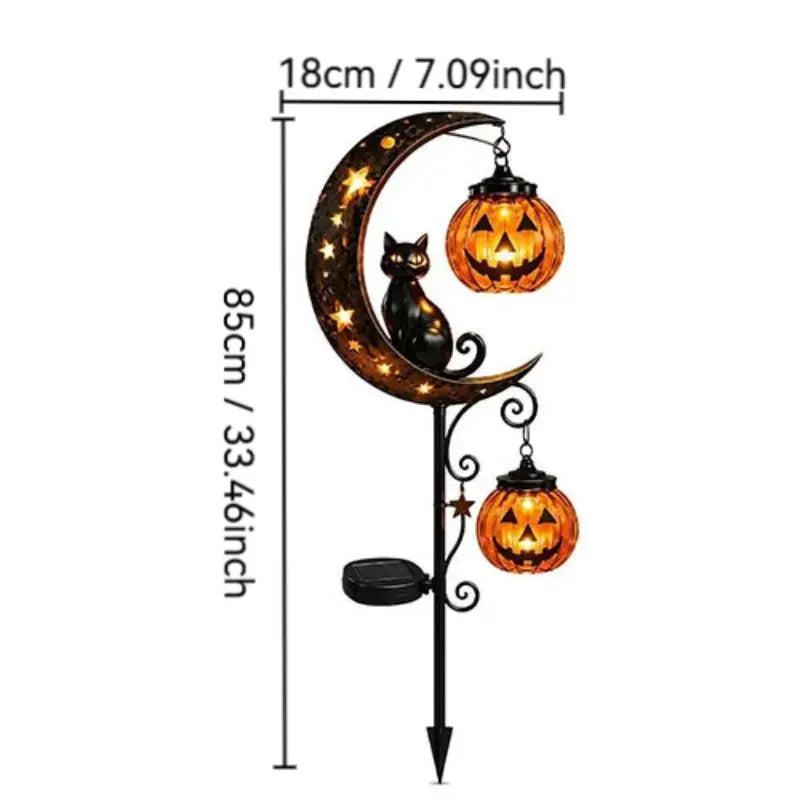 30" Halloween Garden Solar Stake Lights Black Cat & Pumpkin Moon🎃🎃